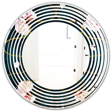 Retro Pink Flower Pattern II - Cottage Round or Oval Wall Mirror - Wave