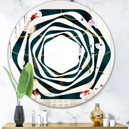 Retro Pink Flower Pattern II - Cottage Round or Oval Wall Mirror - Whirl