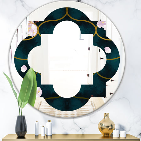 Retro Pink Flower Pattern II - Cottage Round or Oval Wall Mirror - Quatrefoil