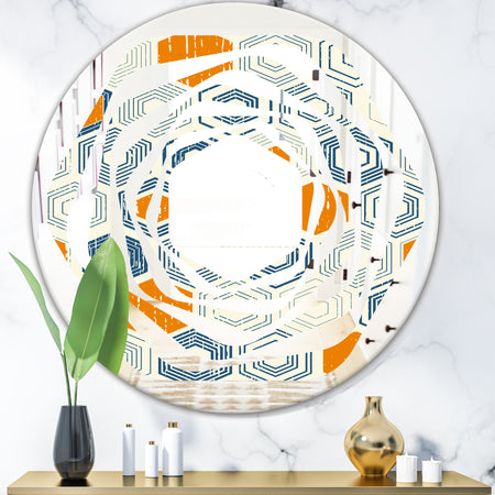 Retro Hexagon Pattern IX - Modern Round or Oval Wall Mirror - Whirl