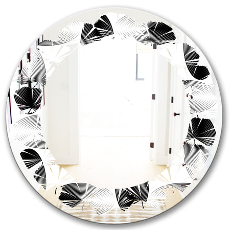 Retro Geometrical Abstract Pattern IV - Modern Round or Oval Wall Mirror - Leaves