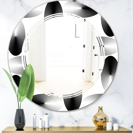 Retro Geometrical Abstract Pattern IV - Modern Round or Oval Wall Mirror - Triple C