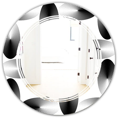 Retro Geometrical Abstract Pattern IV - Modern Round or Oval Wall Mirror - Triple C