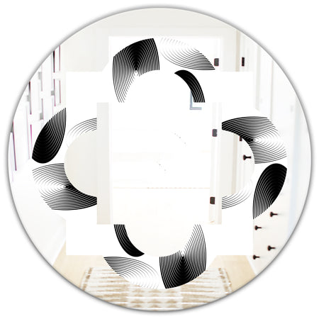 Retro Geometrical Abstract Pattern IV - Modern Round or Oval Wall Mirror - Quatrefoil
