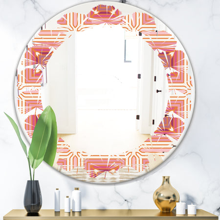 Geometric Retro Design II - Modern Round or Oval Wall Mirror - Leaves
