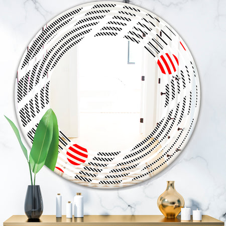 Retro Geometrical Abstract Minimal Pattern XI - Modern Round or Oval Wall Mirror - Wave