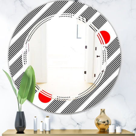 Retro Geometrical Abstract Minimal Pattern XI - Modern Round or Oval Wall Mirror - Triple C