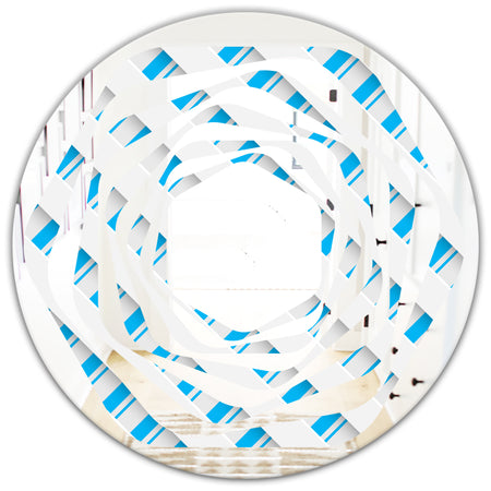 3D White and Blue Pattern VI - Modern Round or Oval Wall Mirror - Whirl