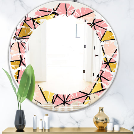 Triangular Gold Design II - Modern Round or Oval Wall Mirror - Leaves