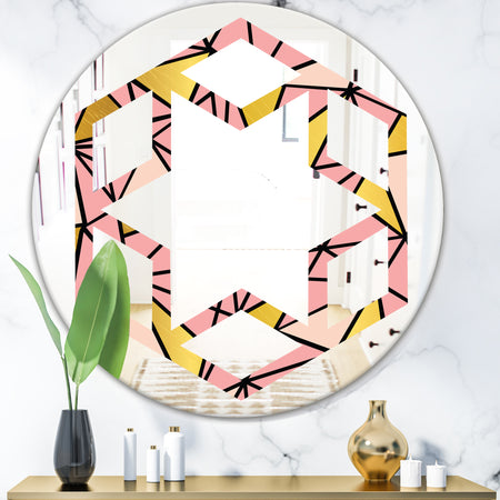Triangular Gold Design II - Modern Round or Oval Wall Mirror - Hexagon Star