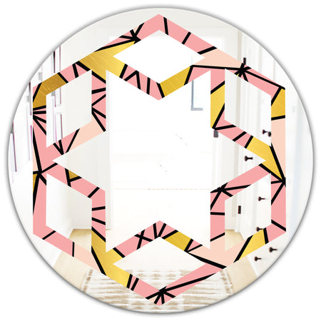 Triangular Gold Design II - Modern Round or Oval Wall Mirror - Hexagon Star