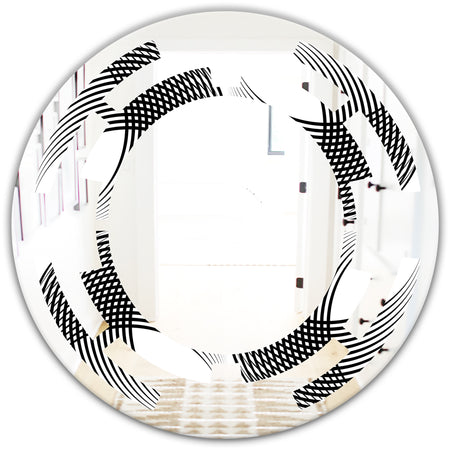 Monochrome Geometric Pattern IX - Modern Round or Oval Wall Mirror - Space