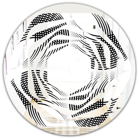 Monochrome Geometric Pattern IX - Modern Round or Oval Wall Mirror - Whirl