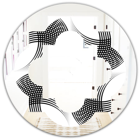 Monochrome Geometric Pattern IX - Modern Round or Oval Wall Mirror - Quatrefoil