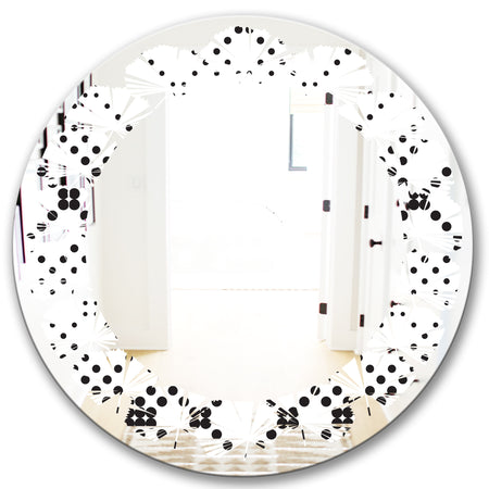 Retro Geometrical Abstract Minimal Pattern IX - Modern Round or Oval Wall Mirror - Leaves