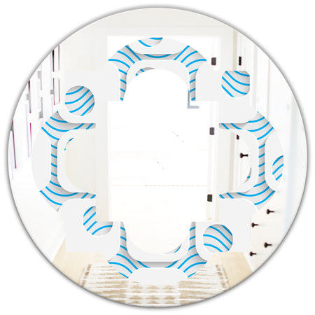 3D White and Blue Pattern III - Modern Round or Oval Wall Mirror - Quatrefoil