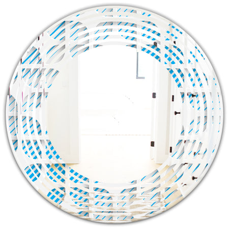 3D White and Blue Pattern II - Modern Round or Oval Wall Mirror - Wave