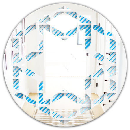 3D White and Blue Pattern II - Modern Round or Oval Wall Mirror - Hexagon Star