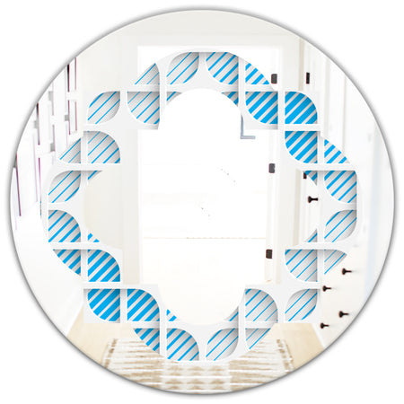 3D White and Blue Pattern II - Modern Round or Oval Wall Mirror - Quatrefoil
