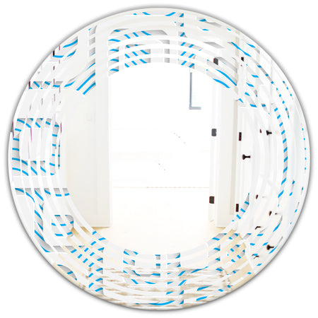 3D White and Blue Pattern I - Modern Round or Oval Wall Mirror - Wave