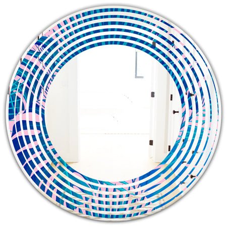 Retro Floral Pattern X - Modern Round or Oval Wall Mirror - Wave