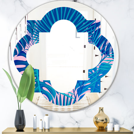 Retro Floral Pattern X - Modern Round or Oval Wall Mirror - Quatrefoil