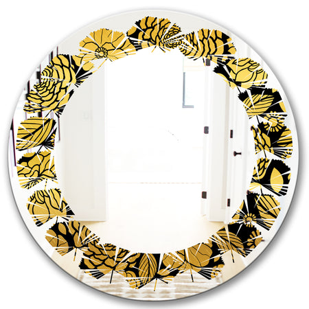 Golden Floral II - Modern Round or Oval Wall Mirror - Leaves