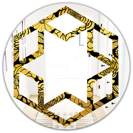 Golden Floral II - Modern Round or Oval Wall Mirror - Hexagon Star