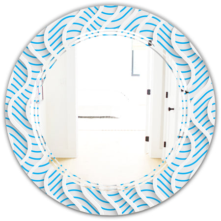 3D White and Light Blue Pattern II - Modern Round or Oval Wall Mirror - Triple C