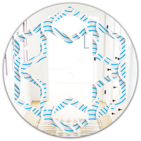 3D White and Light Blue Pattern II - Modern Round or Oval Wall Mirror - Hexagon Star