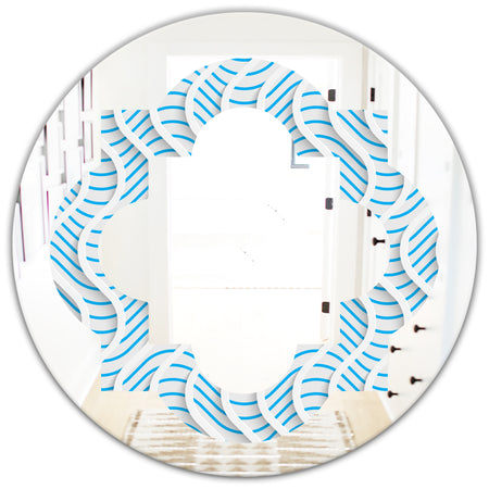 3D White and Light Blue Pattern II - Modern Round or Oval Wall Mirror - Quatrefoil