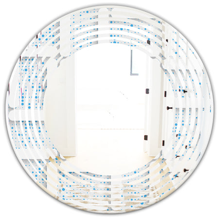 3D White and Light Blue Pattern I - Modern Round or Oval Wall Mirror - Wave