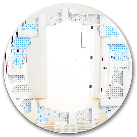 3D White and Light Blue Pattern I - Modern Round or Oval Wall Mirror - Leaves