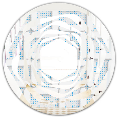 3D White and Light Blue Pattern I - Modern Round or Oval Wall Mirror - Whirl