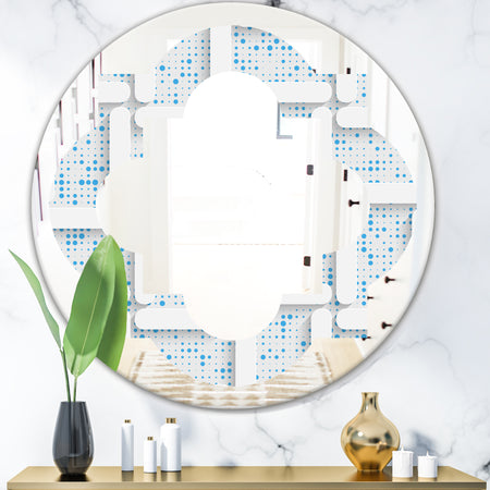 3D White and Light Blue Pattern I - Modern Round or Oval Wall Mirror - Quatrefoil