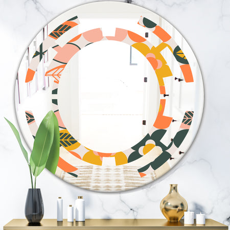 Botanical Retro Design II - Modern Round or Oval Wall Mirror - Space