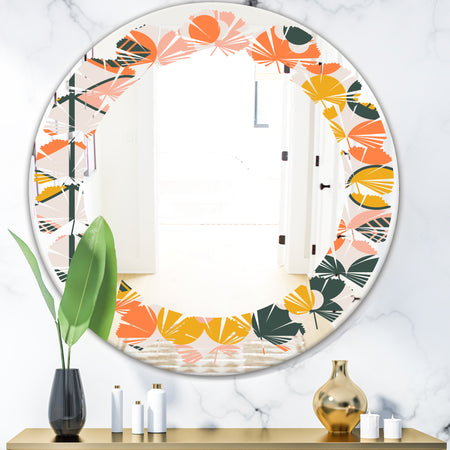 Botanical Retro Design II - Modern Round or Oval Wall Mirror - Leaves