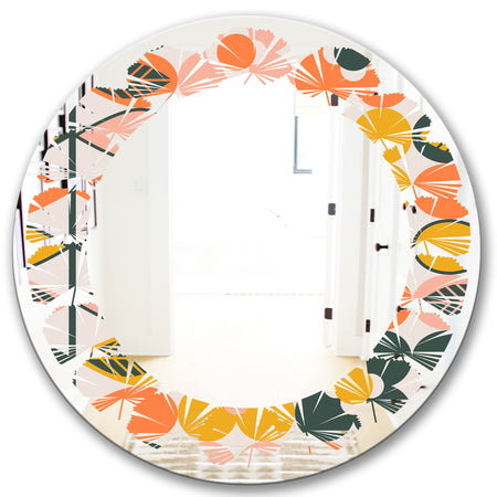 Botanical Retro Design II - Modern Round or Oval Wall Mirror - Leaves