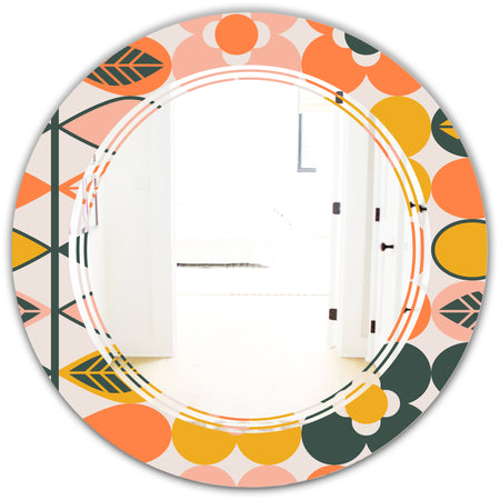 Botanical Retro Design II - Modern Round or Oval Wall Mirror - Triple C