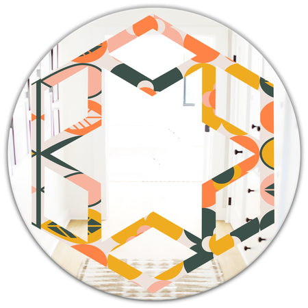 Botanical Retro Design II - Modern Round or Oval Wall Mirror - Hexagon Star