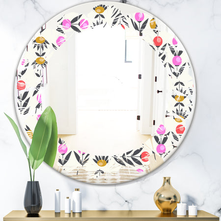 Retro Abstract Floral Design XI - Cottage Round or Oval Wall Mirror - Leaves