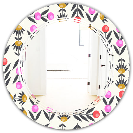 Retro Abstract Floral Design XI - Cottage Round or Oval Wall Mirror - Triple C