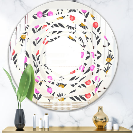 Retro Abstract Floral Design XI - Cottage Round or Oval Wall Mirror - Whirl