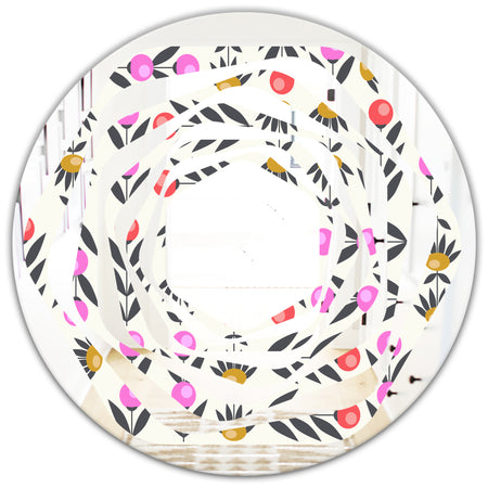 Retro Abstract Floral Design XI - Cottage Round or Oval Wall Mirror - Whirl