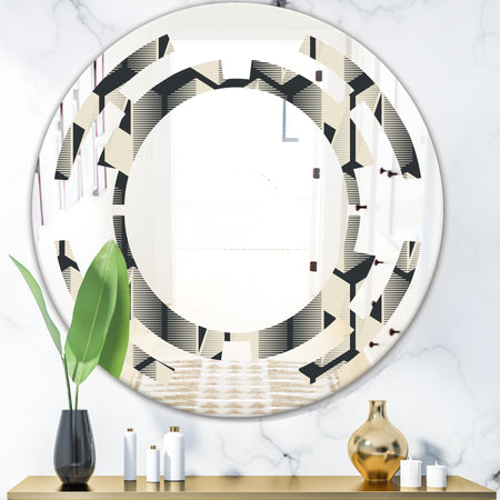 Abstract Retro Triangular Geometrics - Modern Round or Oval Wall Mirror - Space