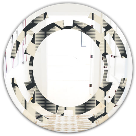 Abstract Retro Triangular Geometrics - Modern Round or Oval Wall Mirror - Space