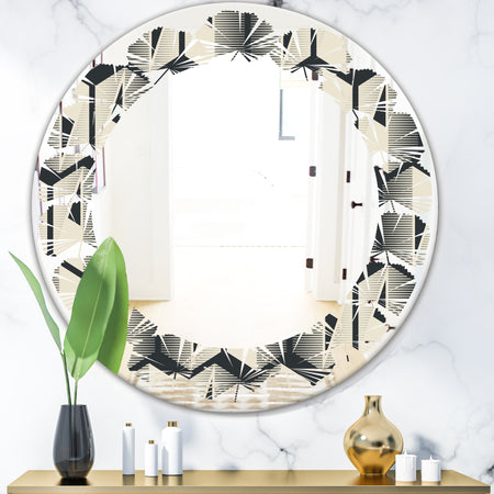 Abstract Retro Triangular Geometrics - Modern Round or Oval Wall Mirror - Leaves