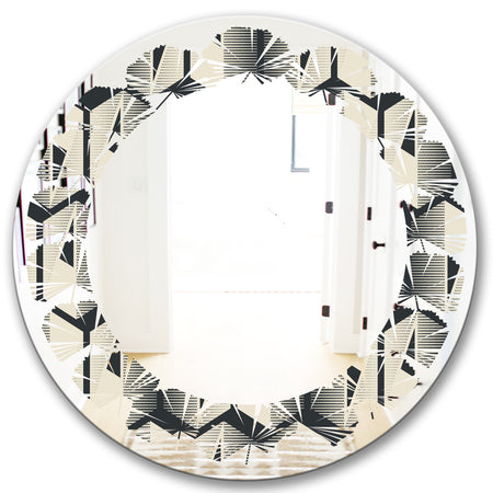 Abstract Retro Triangular Geometrics - Modern Round or Oval Wall Mirror - Leaves