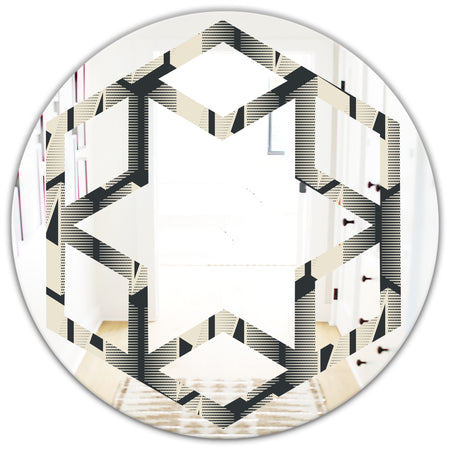 Abstract Retro Triangular Geometrics - Modern Round or Oval Wall Mirror - Hexagon Star