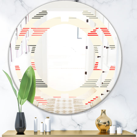 Horizontal Retro Geometrical Pattern I - Modern Round or Oval Wall Mirror - Space
